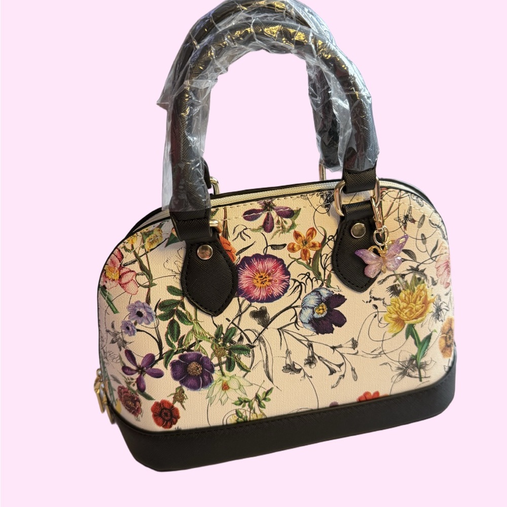 Floral Dome Satchel Butterfly Charm NWOT